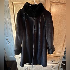 Women's Gallery Faux Suede/Faux Fur A-Line Jacket Sz. M